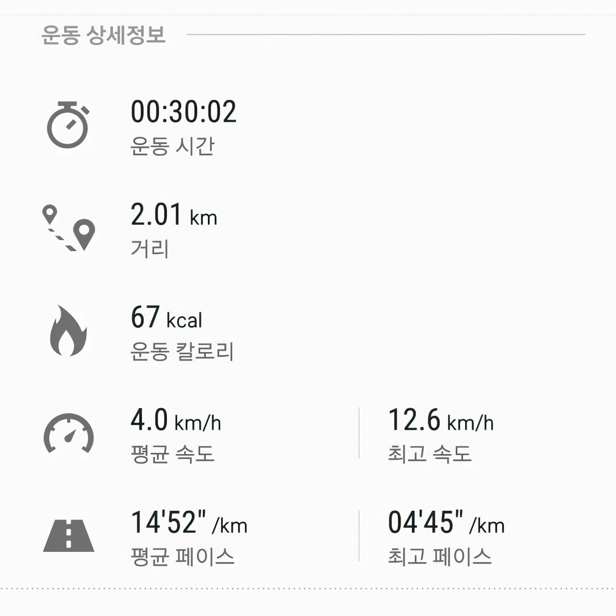 운동 측정 결과